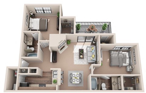 Floor plan for 2 beds, 2 baths, 1026 sqft
